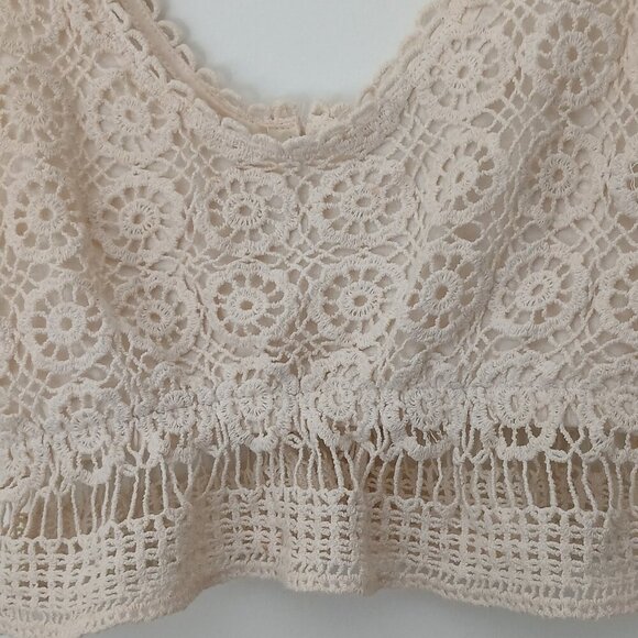 Kimchi Blue Natural 100% Cotton Beautiful Boho Crochet Camisole Tank Top XS - Picture 2 of 9